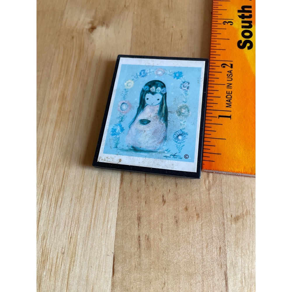 Vintage Whimsical Girl Floral Wreath Refrigerator Magnet Blue Retro Art - Picture 4 of 5